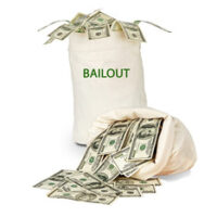 Bag of money that reads bailout to illustrate that the cash bail system favors the rich